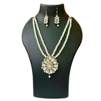 White Pearl Maala & Earrings with Kundan