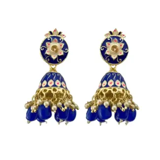 Crystal Kundan Faux Pearl Dark Blue Enamel Jhumka