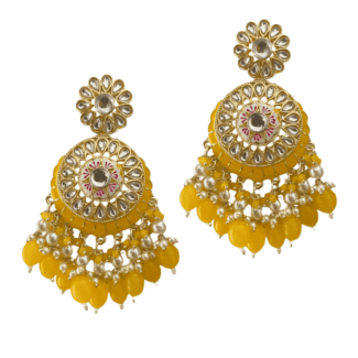 Yellow Kundan Meenakari Earrings