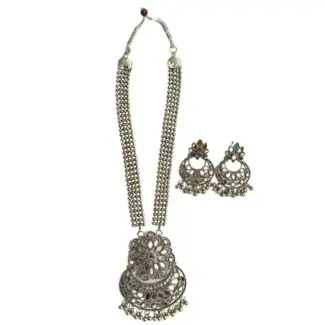 Oxidised black silver necklace with Earrings jewellery set