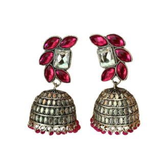 Oxidised Jhumka with Pink/Red Artificial Stones