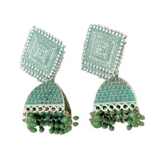 Traditional Gold plated Blue Square Jhumka Jhumki Earrings