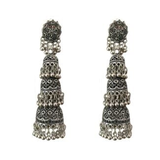 Oxidised Three tier Jhumka