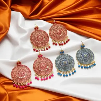 Blue/Red/Pink/Maroon Artificial Kundan Beads Earrings