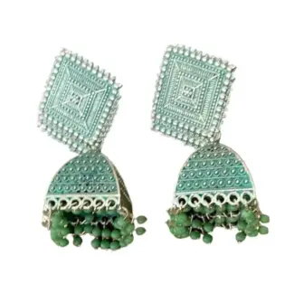 Traditional Gold plated Blue Square Jhumka Jhumki Earrings