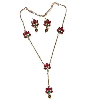 Simple Lotus design Maala with Lotus Earrings