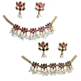 Lotus Designed Gold Plated Antique Necklace set