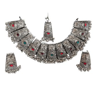 Oxidised Necklace & Earrings with Tikka