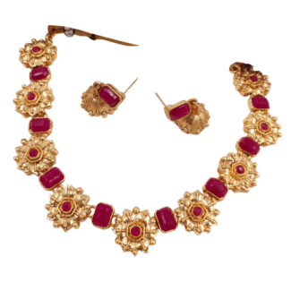 Stone and Floral Design Necklace with Jhumka