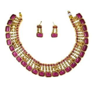 Artificial Stone Matt finish Necklace with Earrings