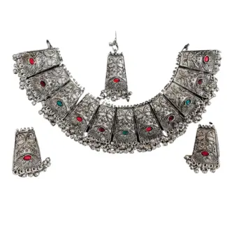 Oxidised Necklace & Earrings with Tikka