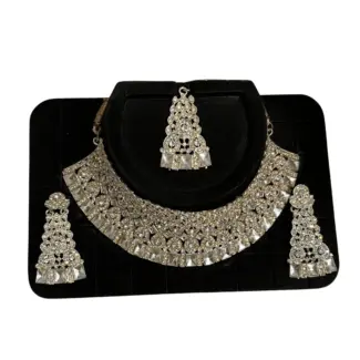 White Stone Bridal Necklace Set with Tikka