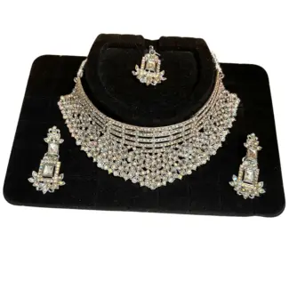 White Stone Bridal Necklace Set with Tikka