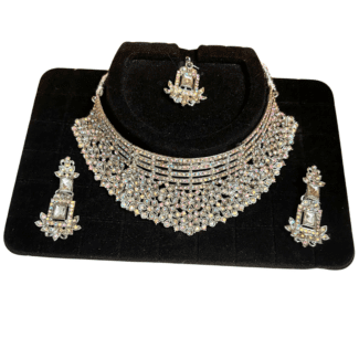 White Stone Bridal Necklace Set with Tikka
