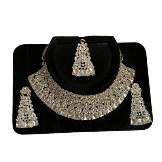 White Stone Bridal Necklace Set with Tikka