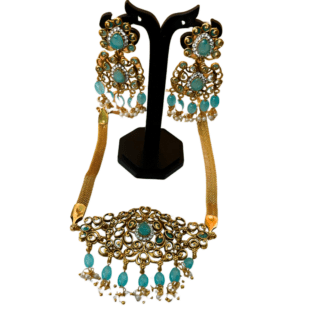 Sky Blue Coloured Choker and Earrings