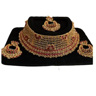 Gold Coloured Necklace with Red Stone