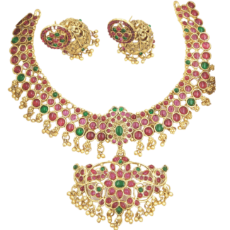 Kemp & Emerald stones Necklace Set with Jhumka