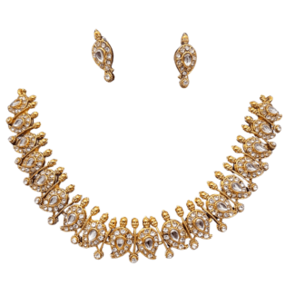 Antique look white stone Necklace with Simple Earrings