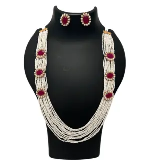 Multi-Layer Artificial Peral Maala with Earrings