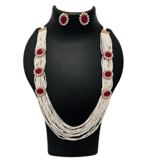 Multi-Layer Artificial Peral Maala with Earrings