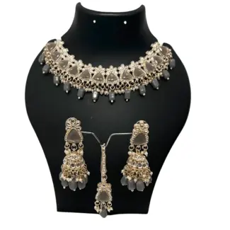 Gray Bridal Set with Jhumka and Tikka