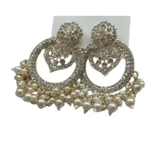 white Stone with Beads Earrings