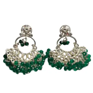 Dark Green Beaded Kundan Earrings