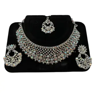 White stone Necklace set with Earrings and tikka