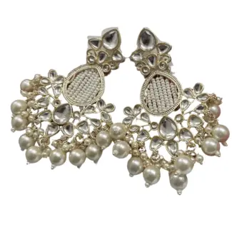 Kundan & Jambo Beads Dangler Earrings with Lines Beaded design