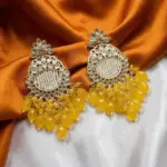 Elegant Yellow Beaded Kundan Chandelier Earrings