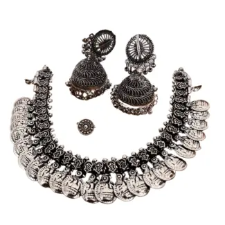 Oxidised Necklace & Jhumka with Free Nosepin