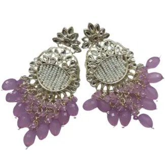 Light Purple Beaded Kundan Chandelier Earrings