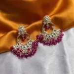 Deep Magenta Beaded Kundan Earrings
