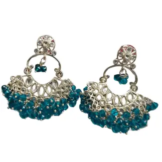 Teal Green Beaded Kundan Earrings