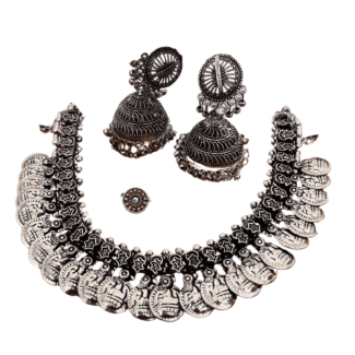 Oxidised Necklace & Jhumka with Free Nosepin