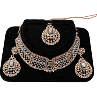 Rose Gold Necklace with Earrings & Tikka