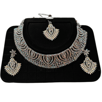 White stone Necklace set with Earrings and tikka