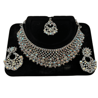 White stone Necklace set with Earrings and tikka