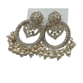 white Stone with Beads Earrings