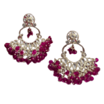 Deep Magenta Beaded Kundan Earrings