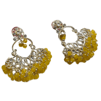 Lemon Yellow Beaded Kundan Earrings