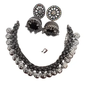 Oxidised Necklace & Jhumka with Free Nosepin