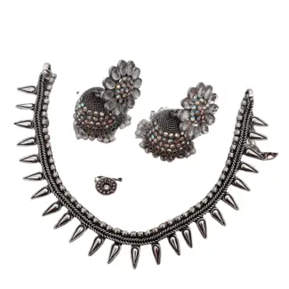 Oxidised Necklace & Jhumka with Free Nosepin