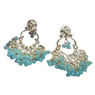 Aqua Blue Beaded Kundan Earrings