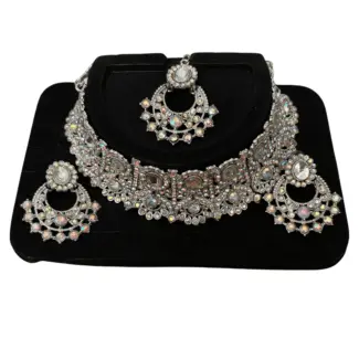 White stone Necklace set with Earrings and tikka