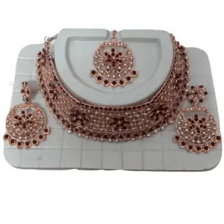 Maroon and White with Gold Necklace set with Tikka & Earrings