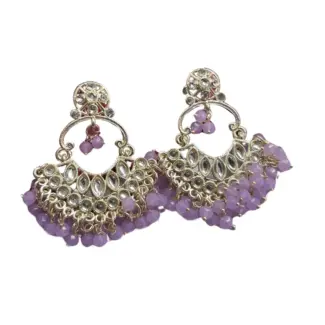 Light Purple Beaded Kundan Earrings