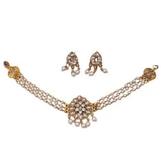 White beads 3 Layer choker with Earrings