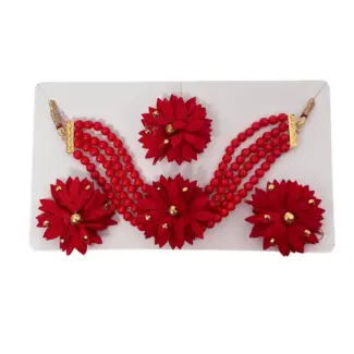 Haldi set - Pearls Beads Necklace Earrings With Maang Tikka